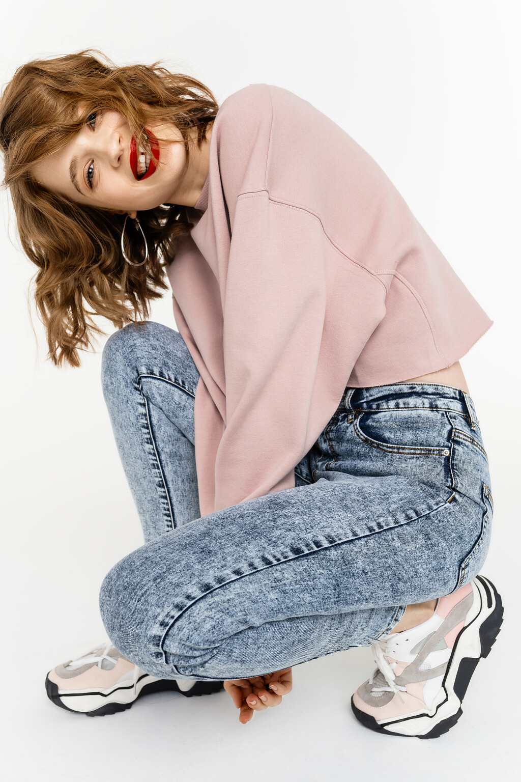 джинсы skinny укороченные с высокой посадкой - цвет голубой - 2