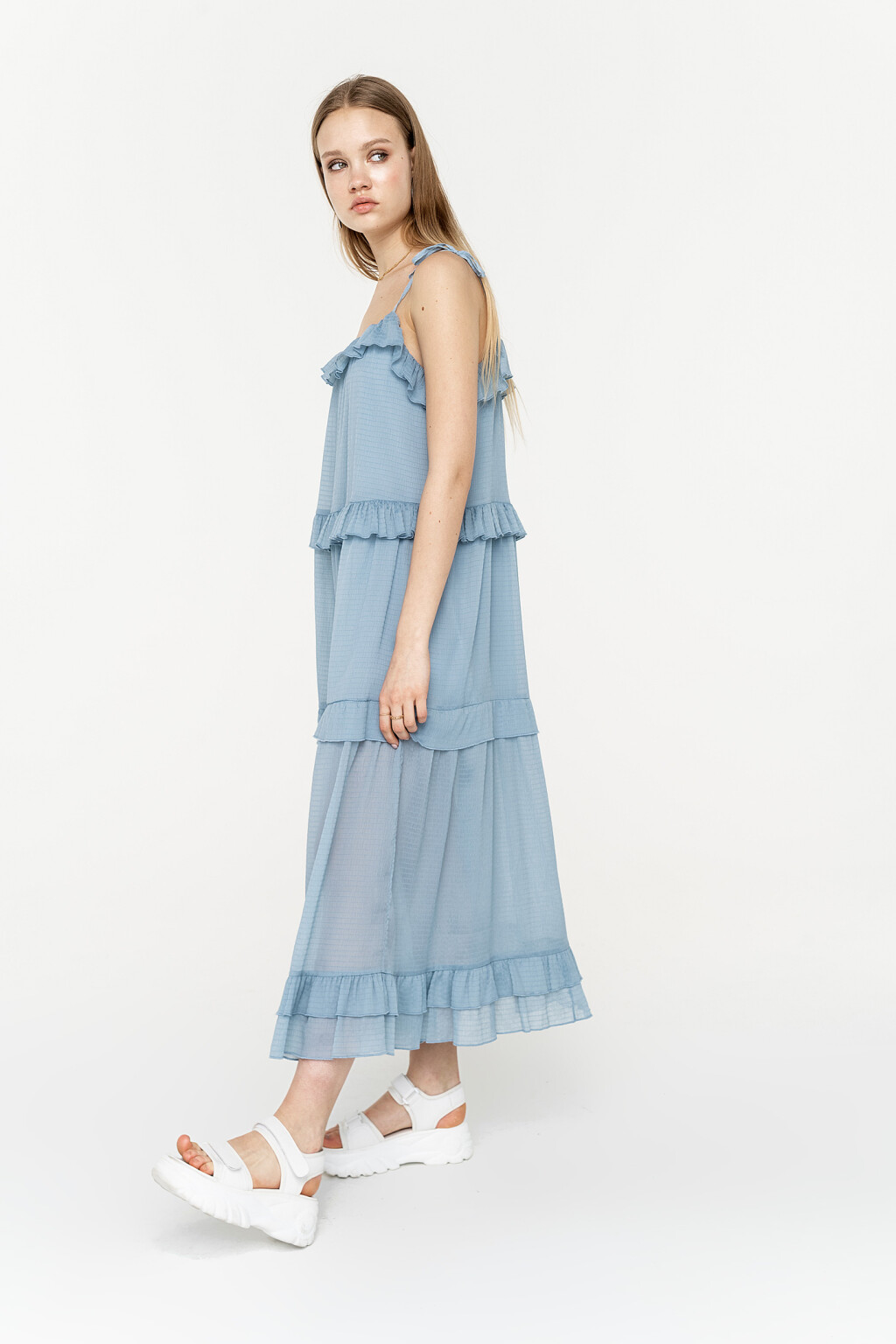 сарафан длинный ярусный с оборками - цвет мультиколор - 1