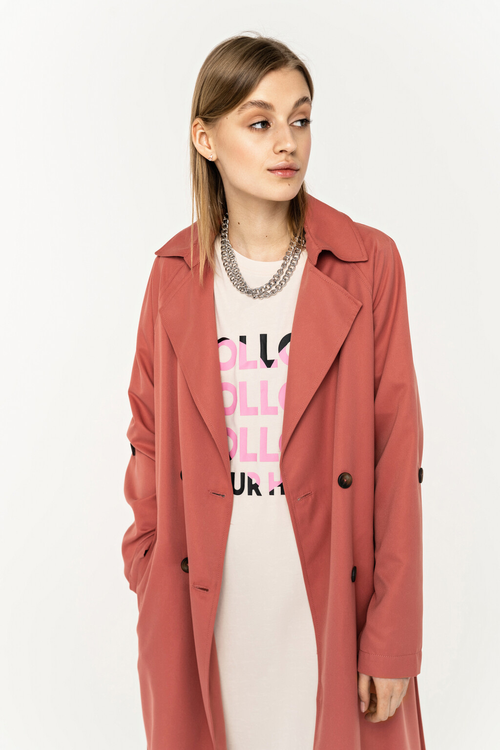 тренч удлиненный с пелериной и поясом - цвет розовый - 4