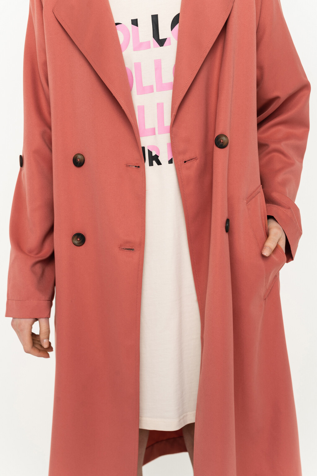 тренч удлиненный с пелериной и поясом - цвет розовый - 5