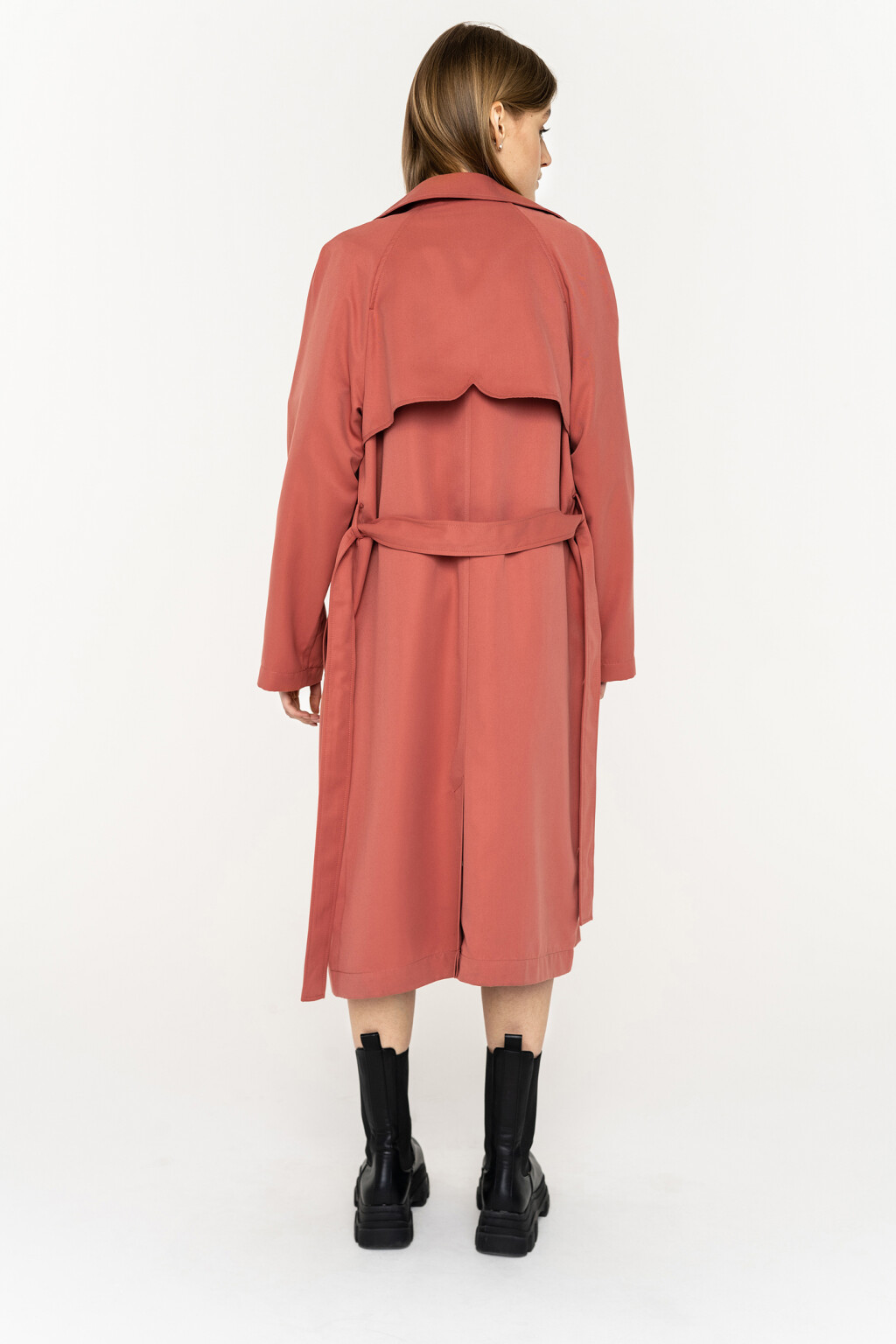 тренч удлиненный с пелериной и поясом - цвет розовый - 6