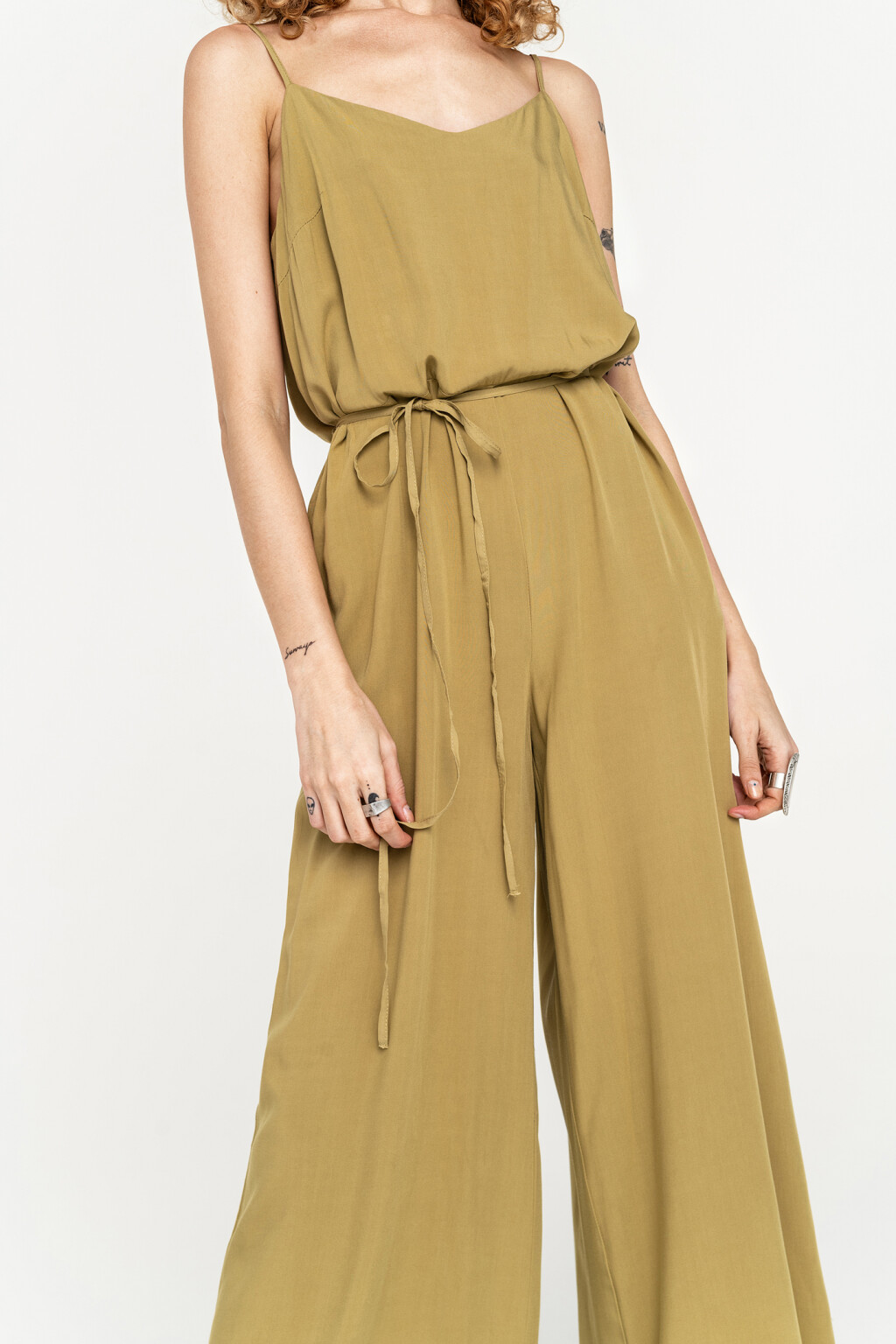 комбинезон длинный с широкими штанинами и завязками на спине - цвет зеленый - 3