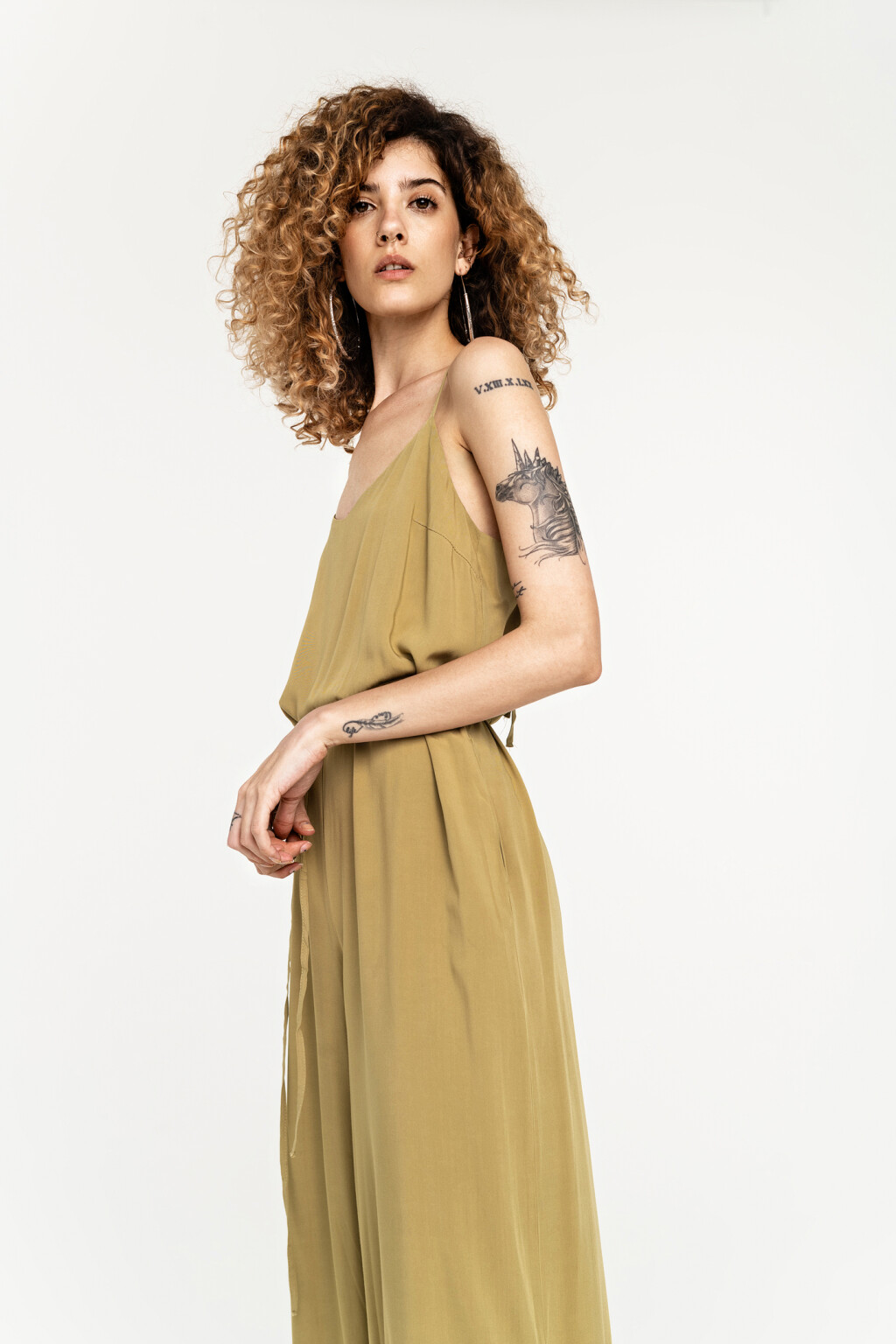 комбинезон длинный с широкими штанинами и завязками на спине - цвет зеленый - 5