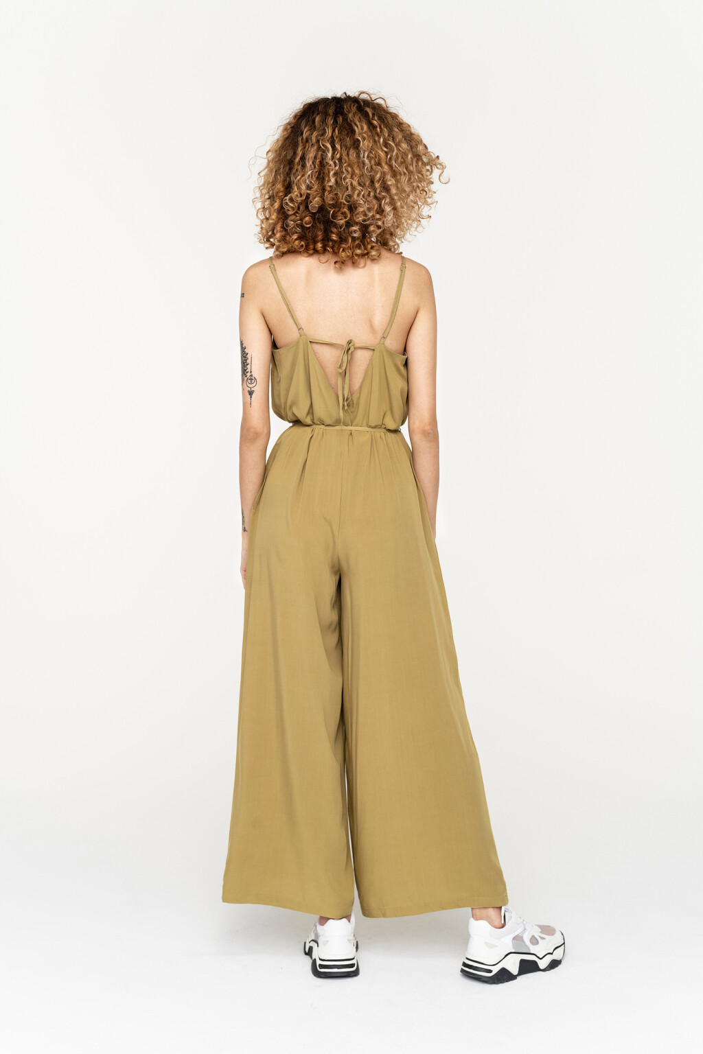 комбинезон длинный с широкими штанинами и завязками на спине - цвет зеленый - 6