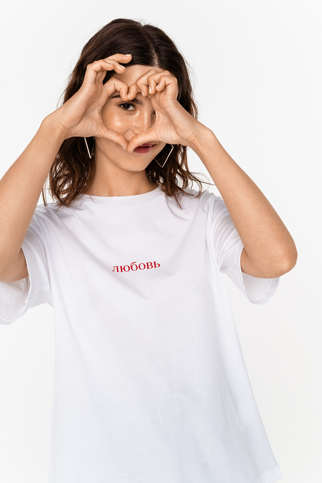 футболка хлопковая свободного кроя с надписью "любовь" - цвет белый - 1