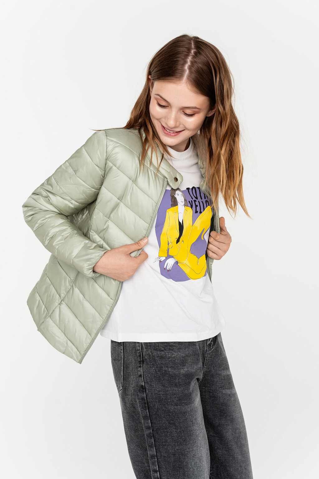 куртка стеганая с воротником на кнопке и застежкой на молнию - цвет зеленый - 3