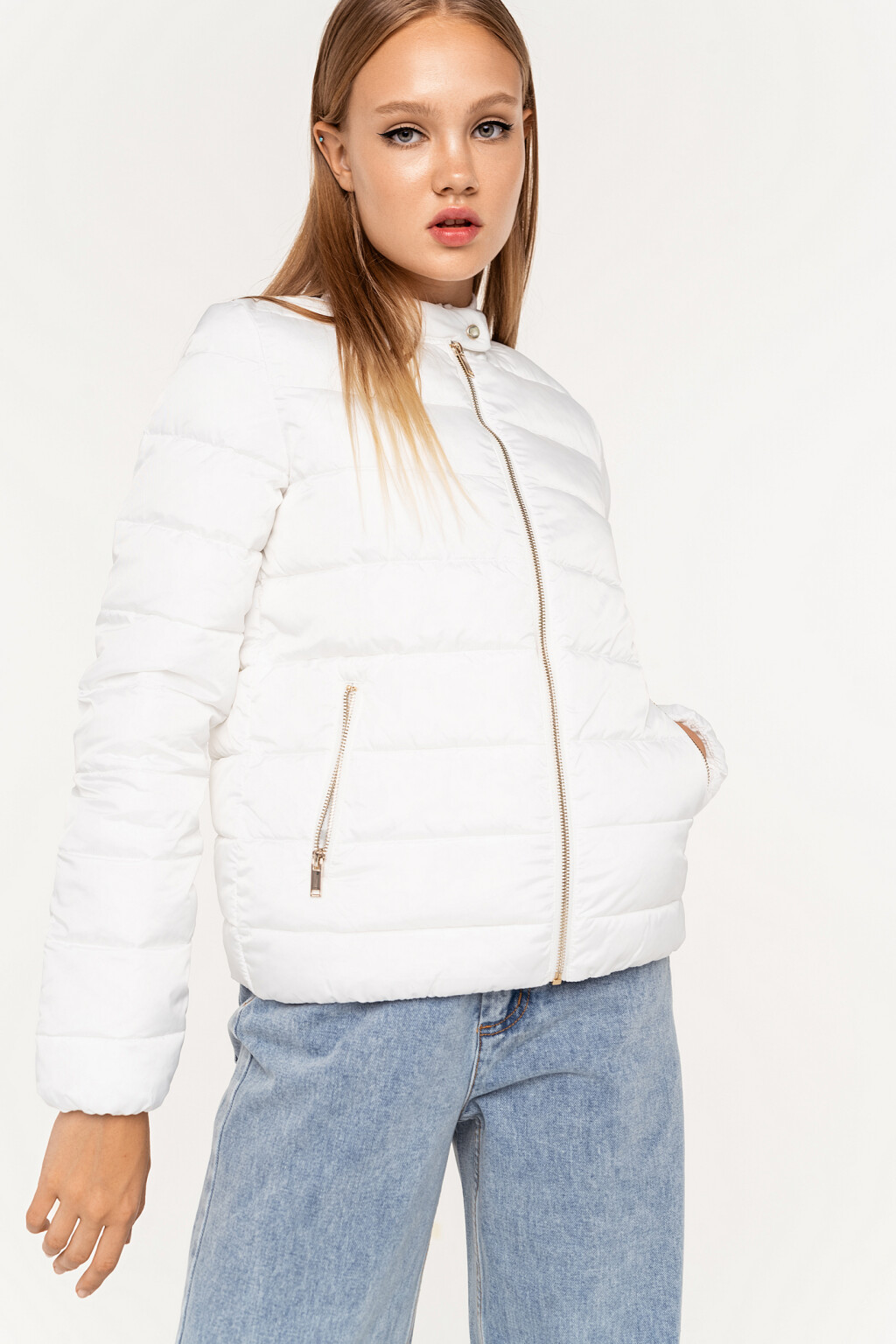 куртка стеганая с воротником на кнопке и застежкой на молнию - цвет белый - 1