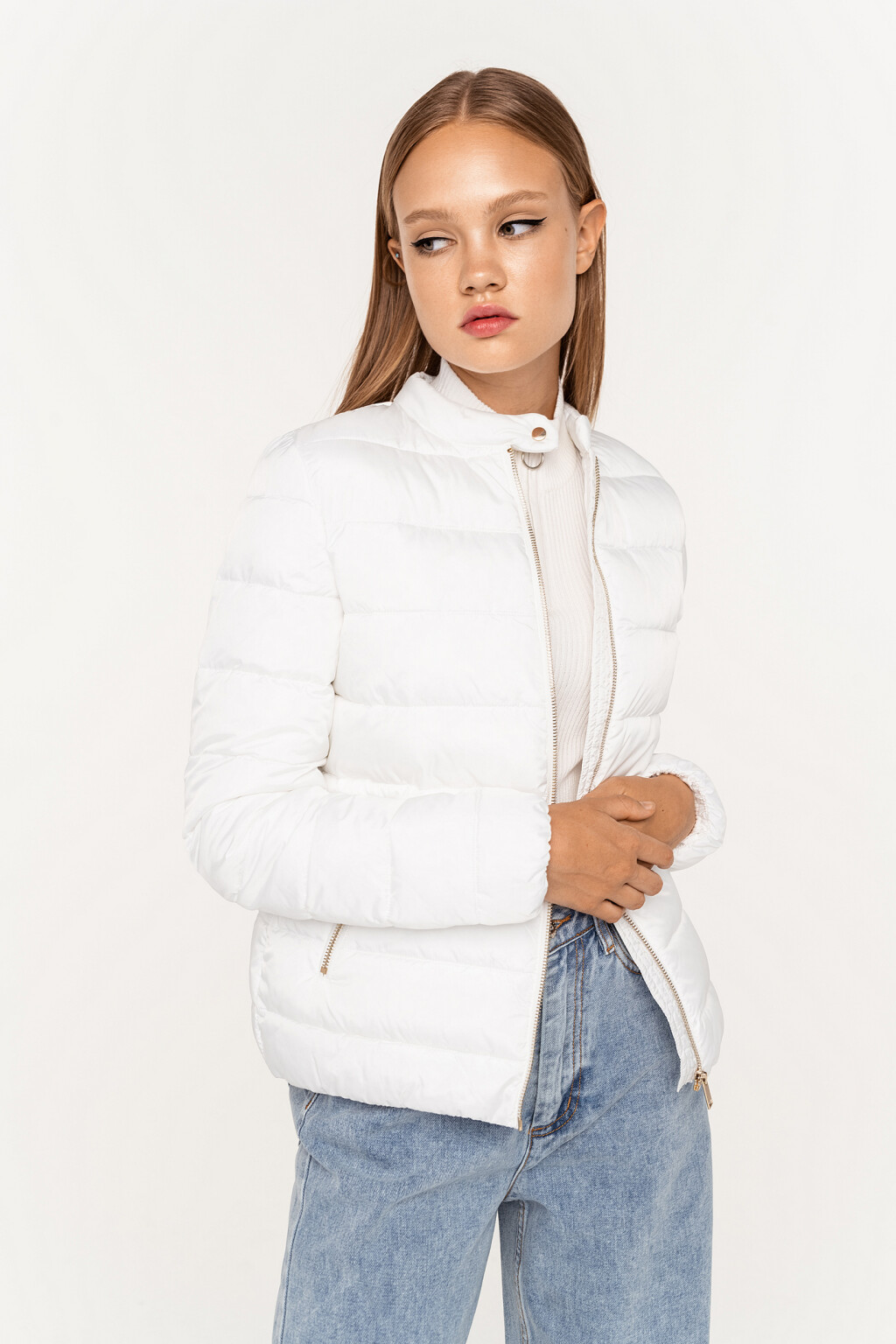 куртка стеганая с воротником на кнопке и застежкой на молнию - цвет белый - 2