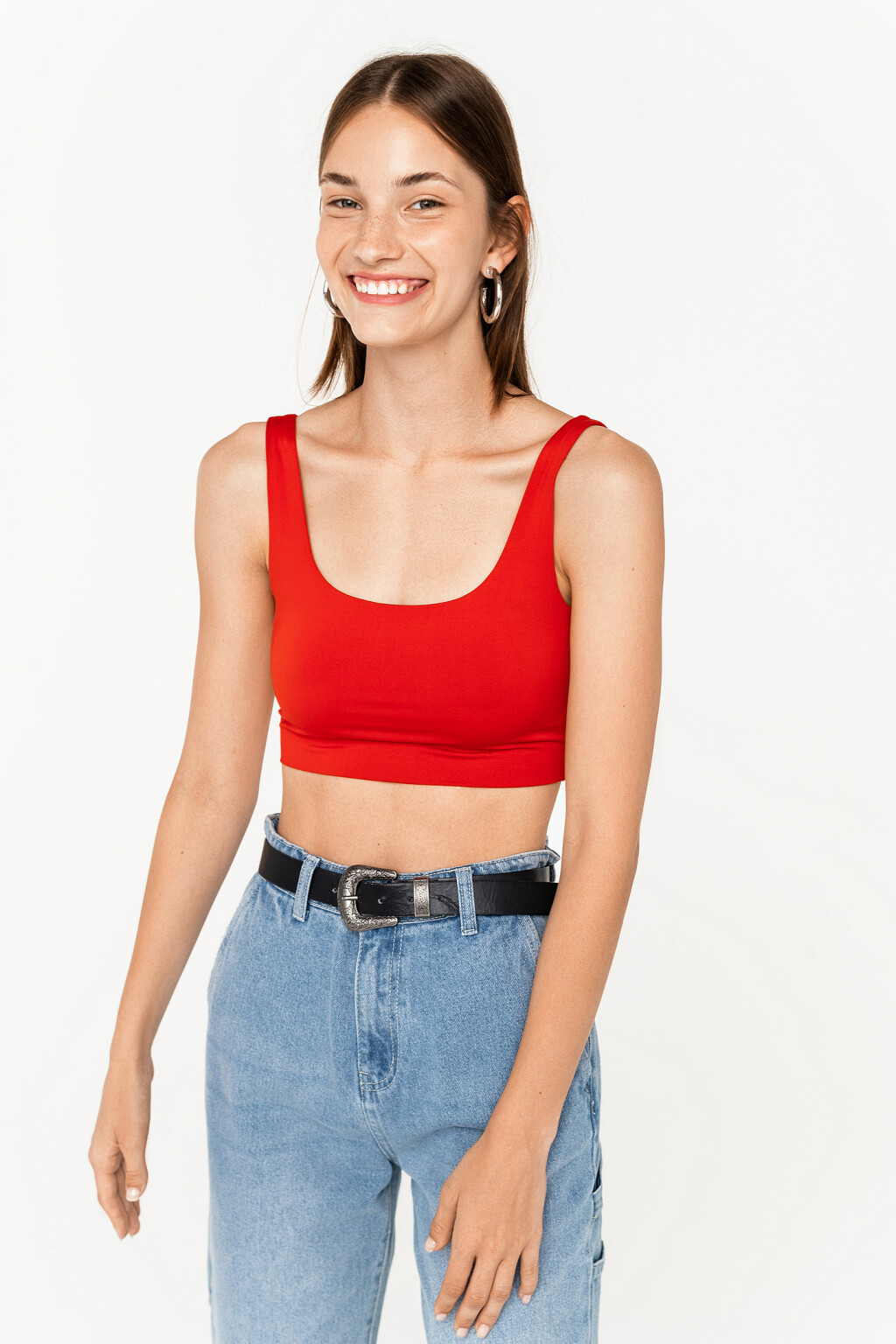 кроп-топ из гладкой ткани с плоскими швами - цвет красный - 3