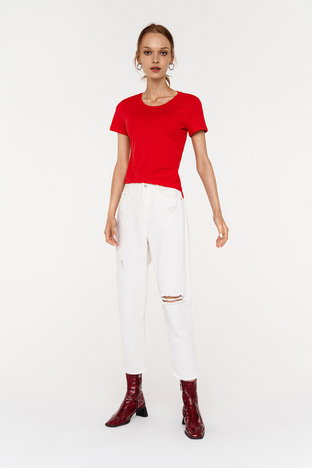 футболка базовая приталенная из хлопка - цвет красный - 1