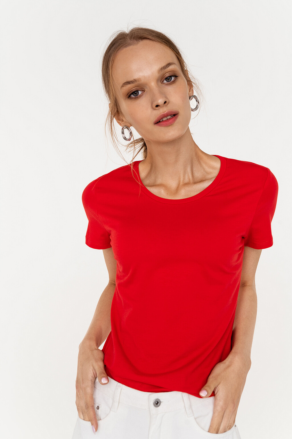 футболка базовая приталенная из хлопка - цвет красный - 2