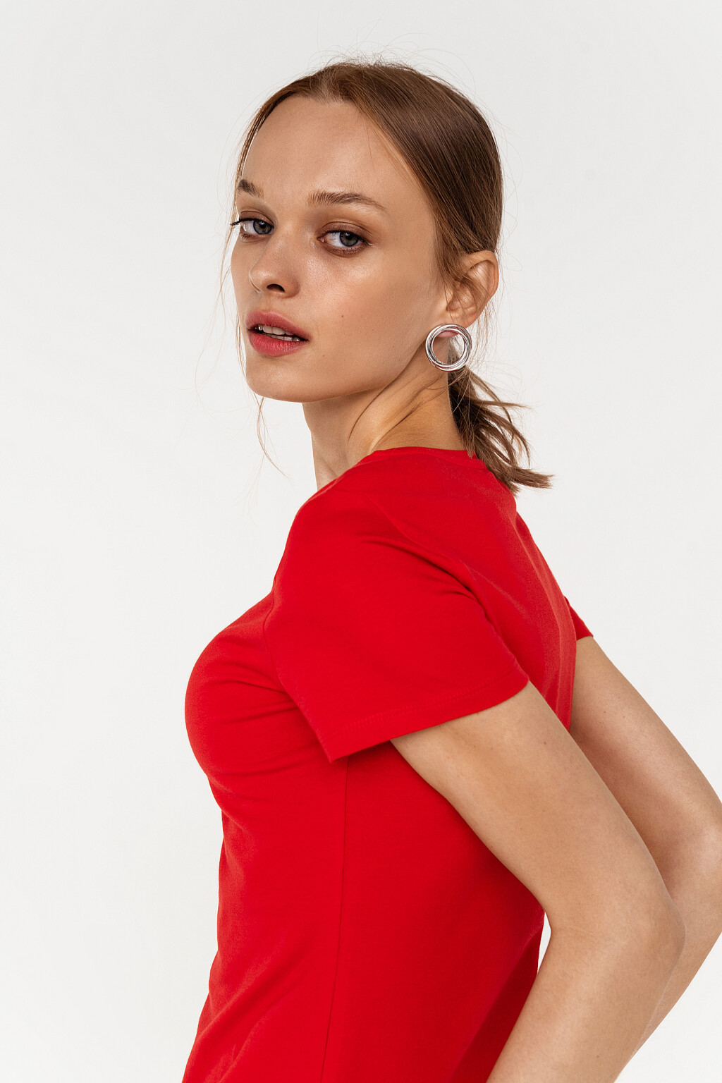 футболка базовая приталенная из хлопка - цвет красный - 3