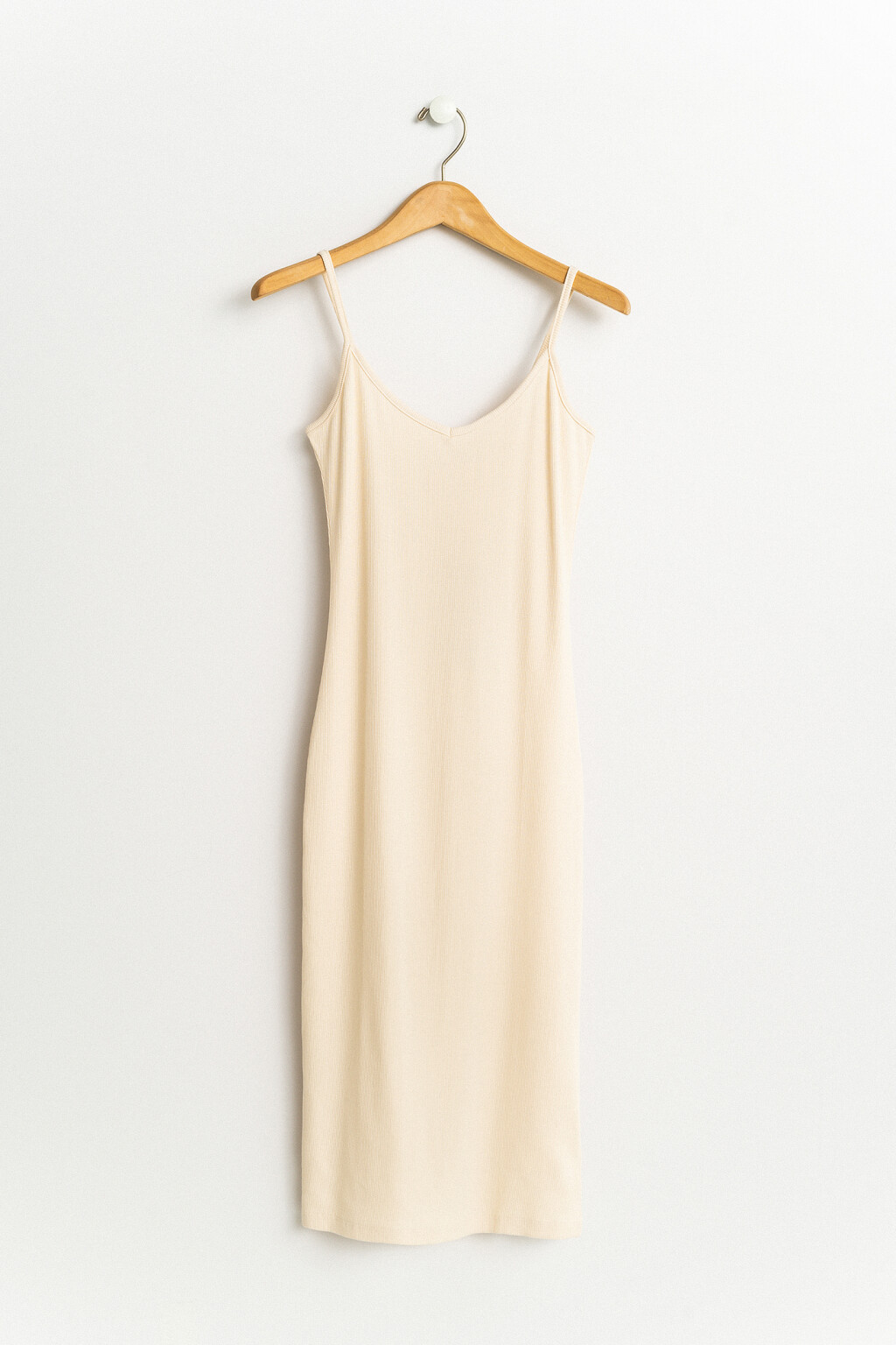платье-майка трикотажное на тонких бретелях - цвет бежевый - 1