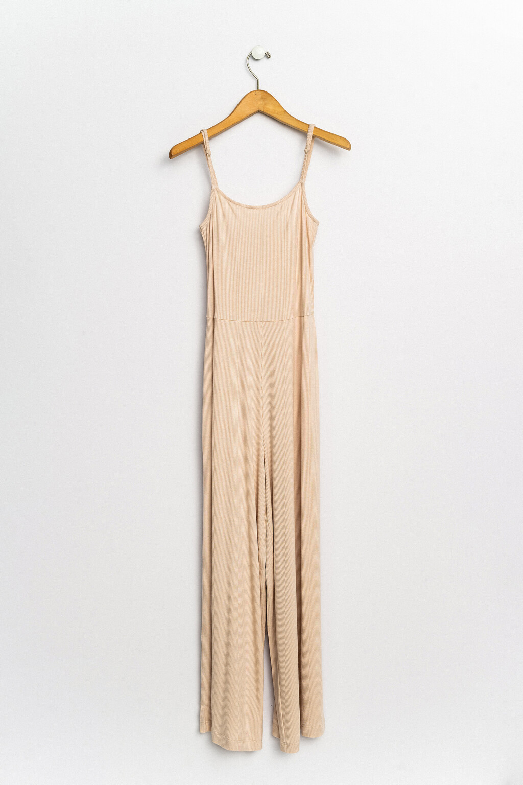 комбинезон длинный в мелкий рубчик на тонких лямках - цвет бежевый - 1