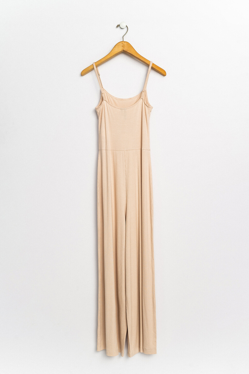 комбинезон длинный в мелкий рубчик на тонких лямках - цвет бежевый - 2