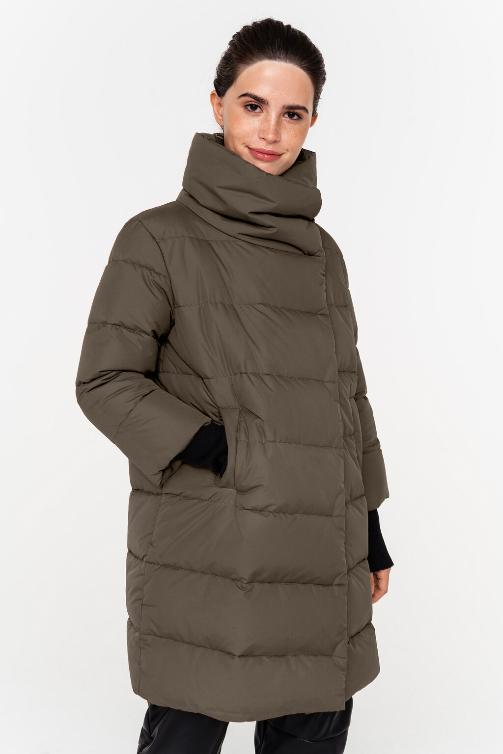 пуховик стеганый с объемным высоким воротом - цвет зеленый - 2