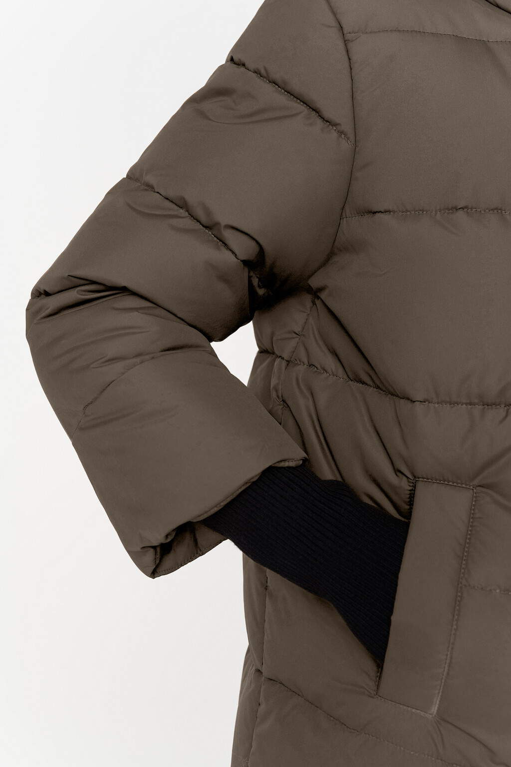 пуховик стеганый с объемным высоким воротом - цвет зеленый - 3