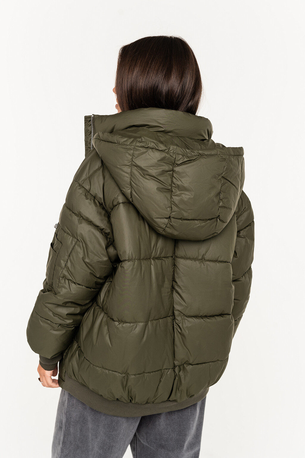 куртка объемная стеганая на утеплителе с капюшоном - цвет зеленый - 5