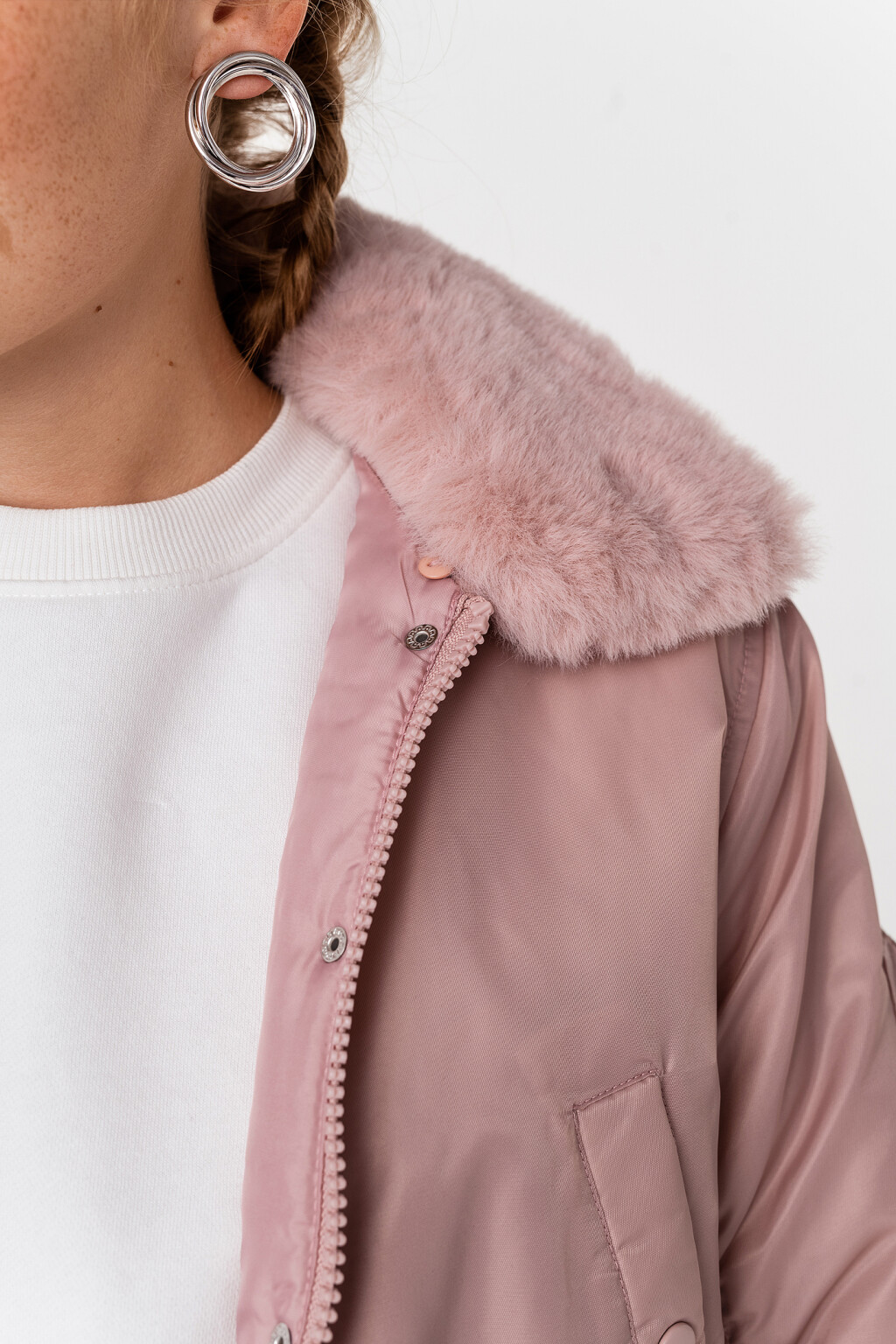Куртка укороченная с воротником из искусственного меха - цвет розовый - 3