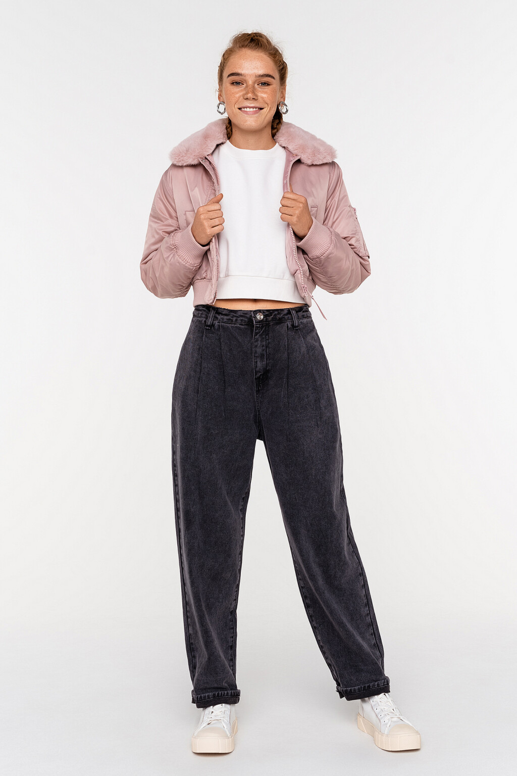 Куртка укороченная с воротником из искусственного меха - цвет розовый - 4