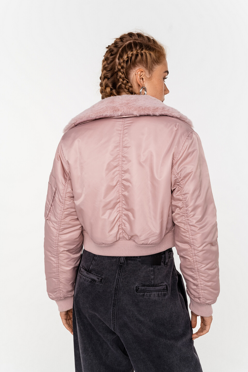 Куртка укороченная с воротником из искусственного меха - цвет розовый - 6
