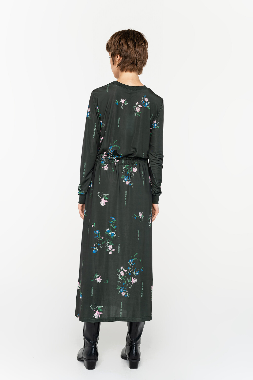 платье длинное с разрезом сбоку и завязками на талии - цвет зеленый - 5