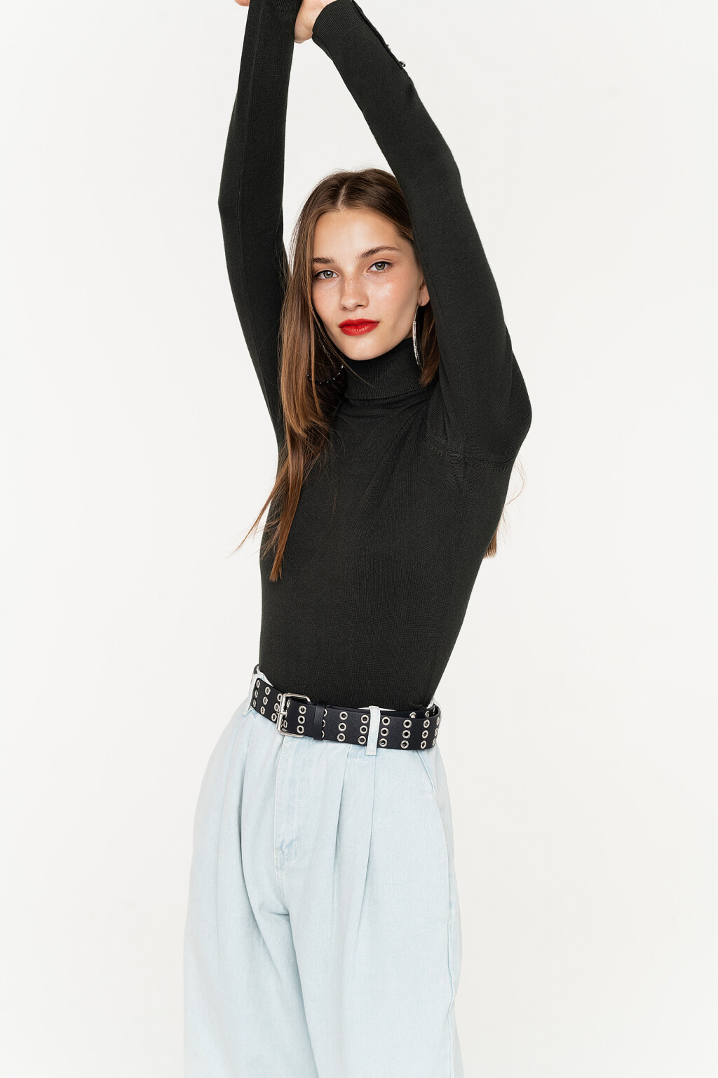 водолазка облегающая с пуговицами на манжетах - цвет зеленый - 3