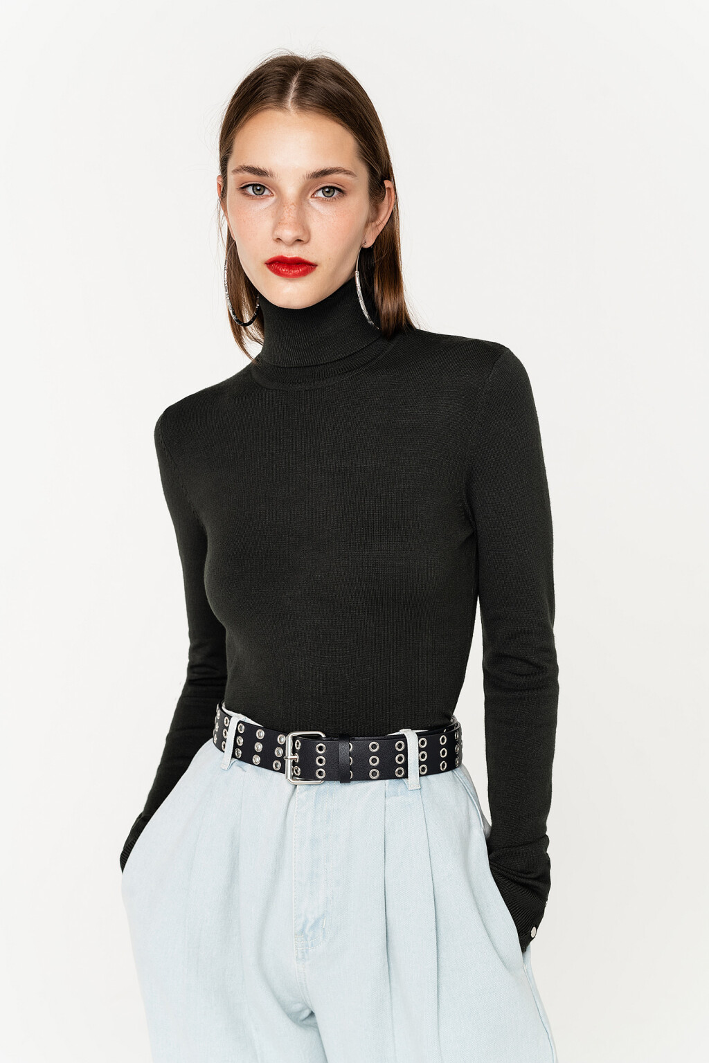 водолазка облегающая с пуговицами на манжетах - цвет зеленый - 4