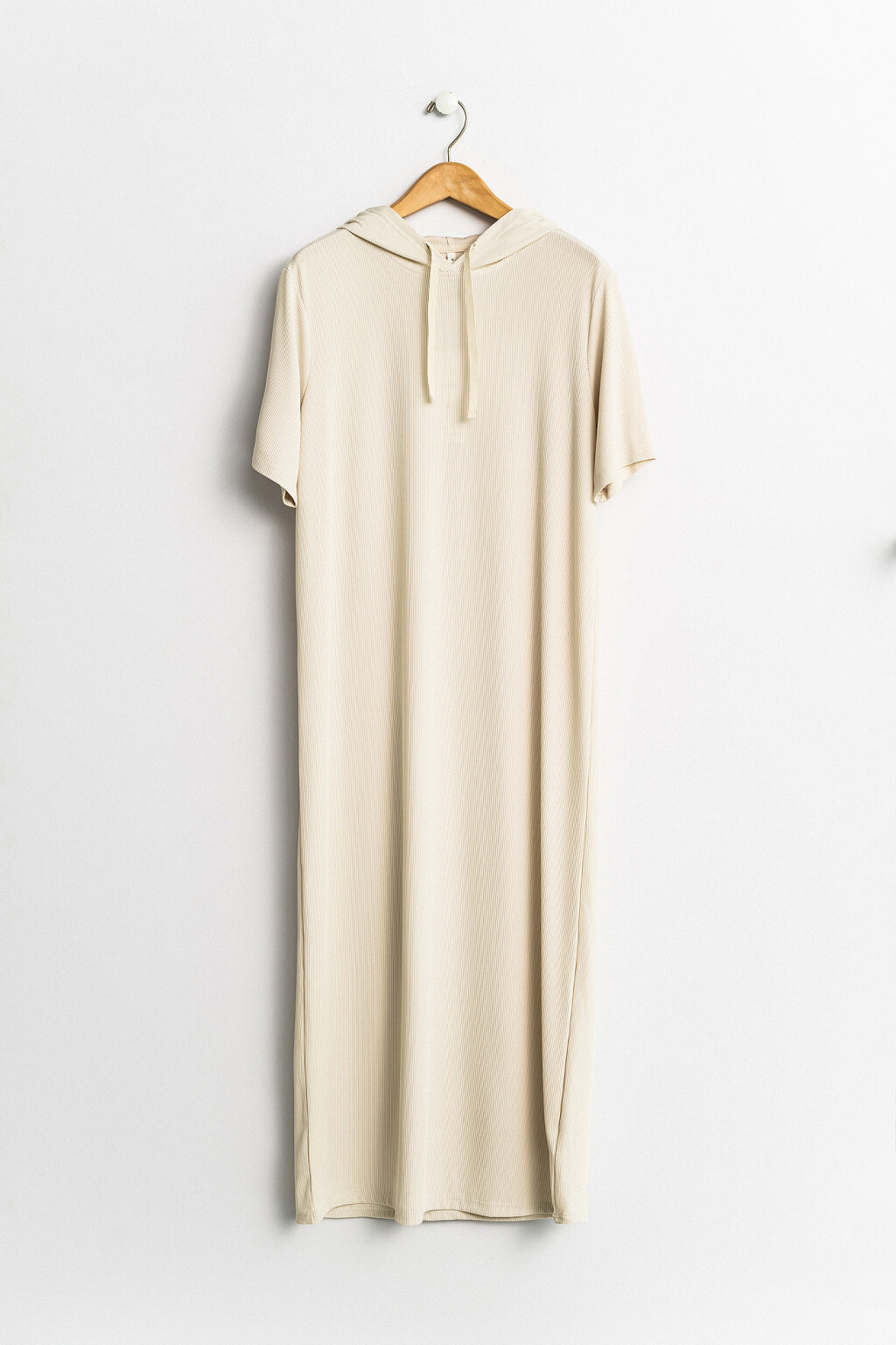 платье-худи трикотажное в мелкий рубчик - цвет бежевый - 1