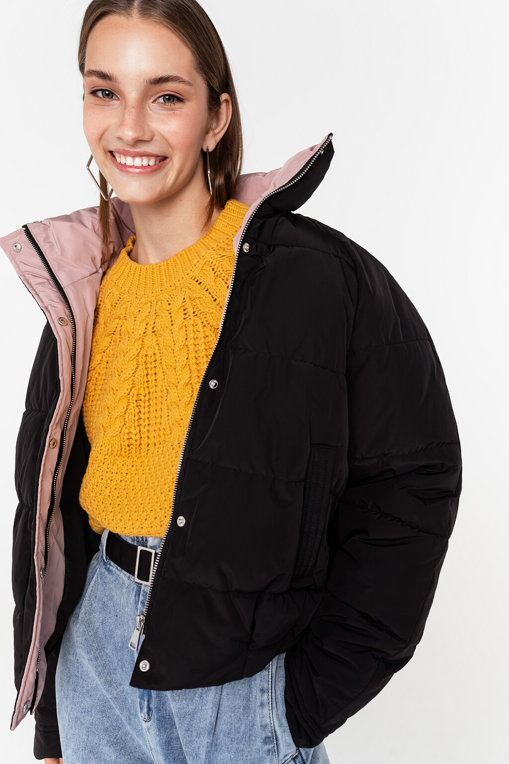 куртка стеганая утепленная с контрастной подкладкой - цвет черный - 1