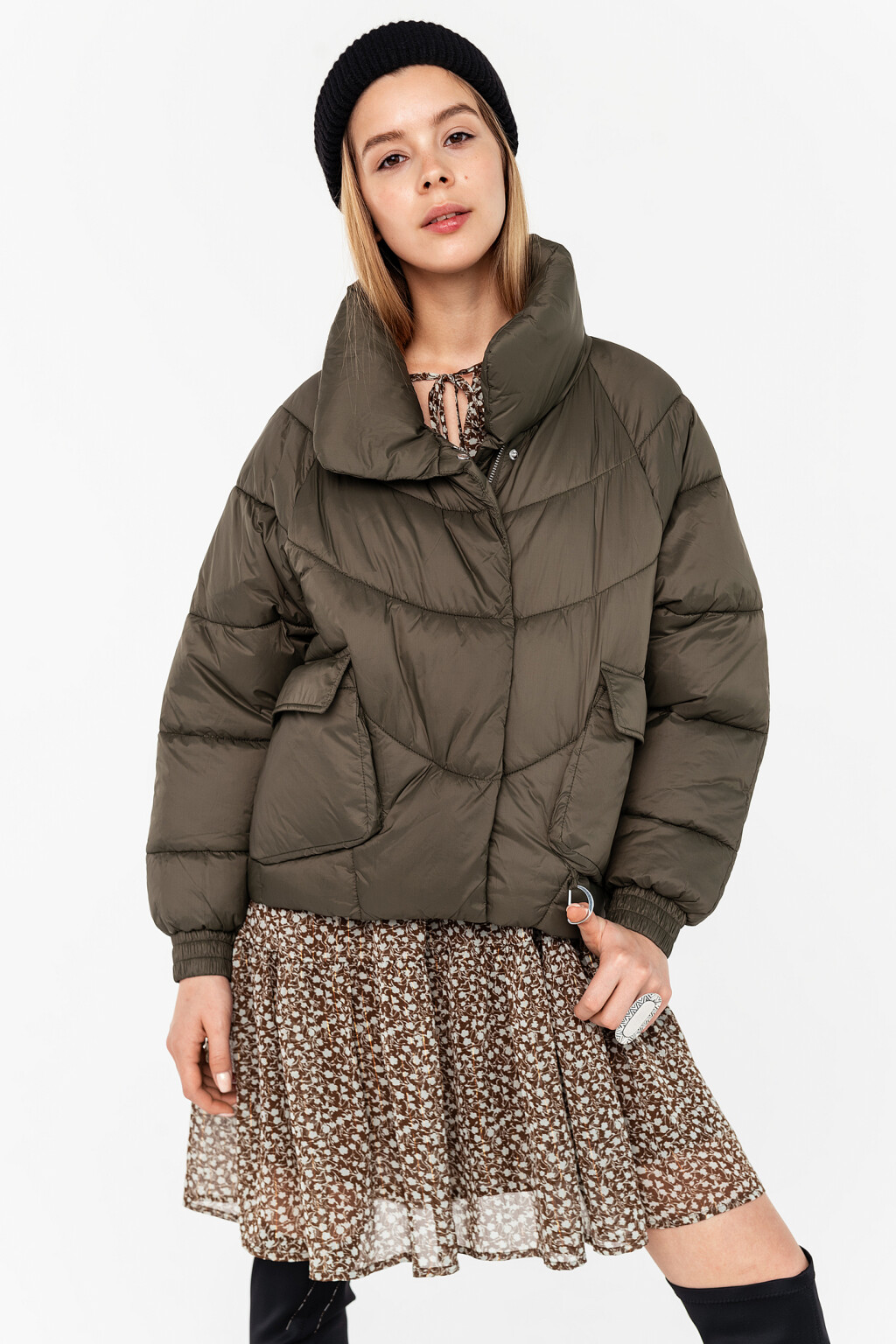 куртка стеганая утепленная с высоким воротом - цвет зеленый - 4