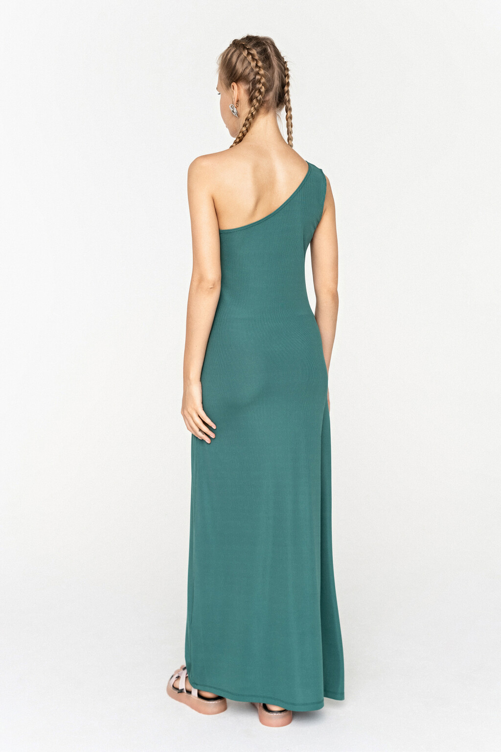 платье-сарафан на одно плечо - цвет зеленый - 4