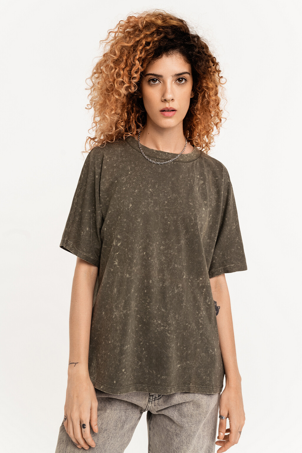 Футболка oversize с эффектом потертости - цвет зеленый - 4