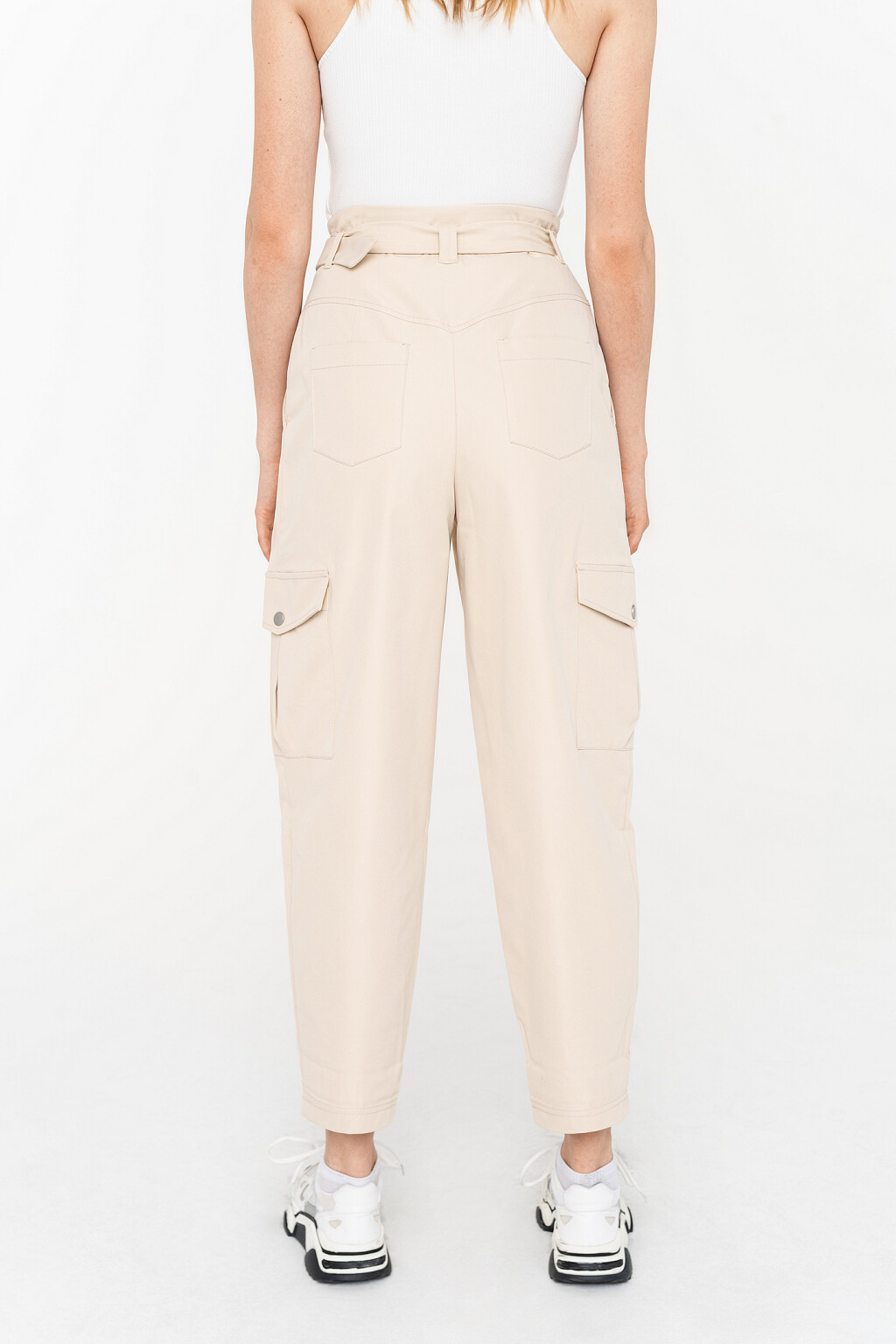 брюки широкие paperbag waist с поясом - цвет бежевый - 3