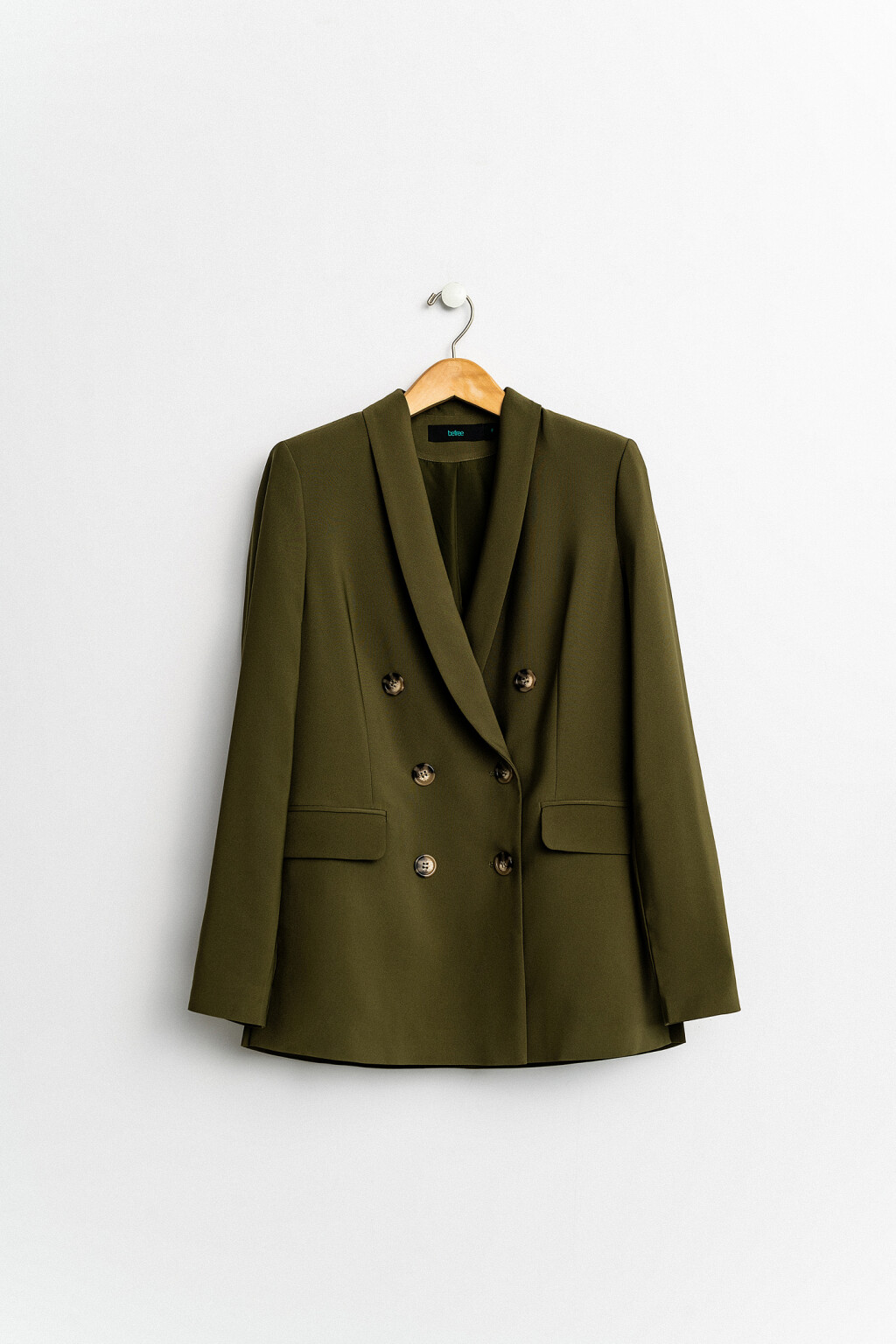 пиджак двубортный удлиненный в классическом стиле - цвет зеленый - 1
