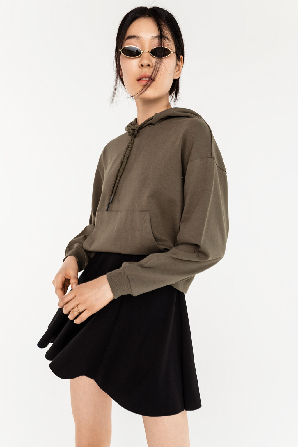 худи укороченная хлопковая с начесом - цвет зеленый - 3