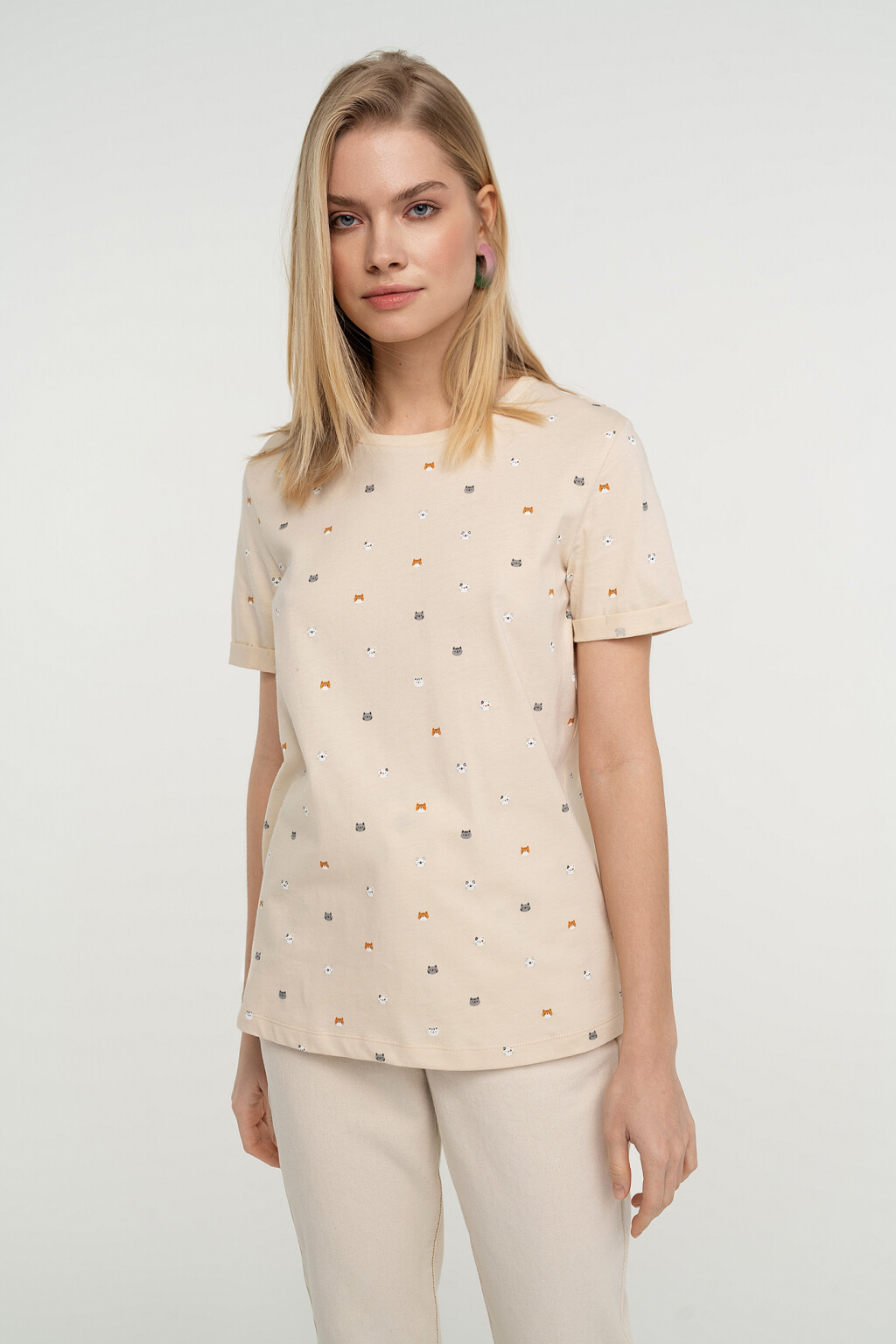 Футболка хлопковая принтованная свободного кроя - цвет белый - 3