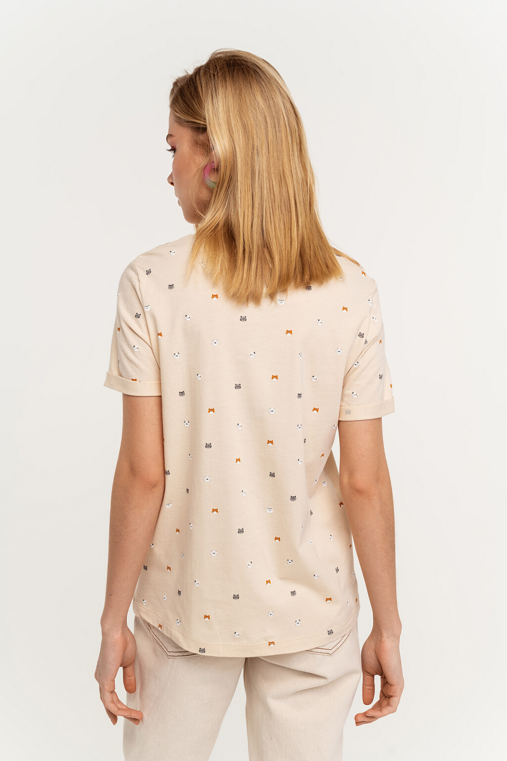 Футболка хлопковая принтованная свободного кроя - цвет белый - 4