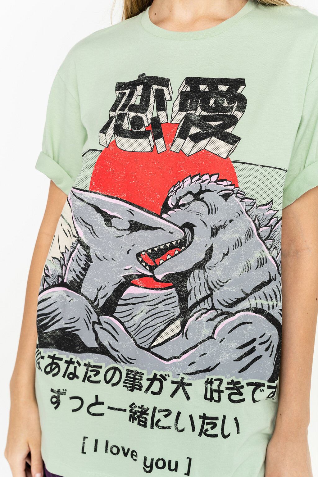 футболка oversize хлопковая с принтом годзилла - цвет зеленый - 4