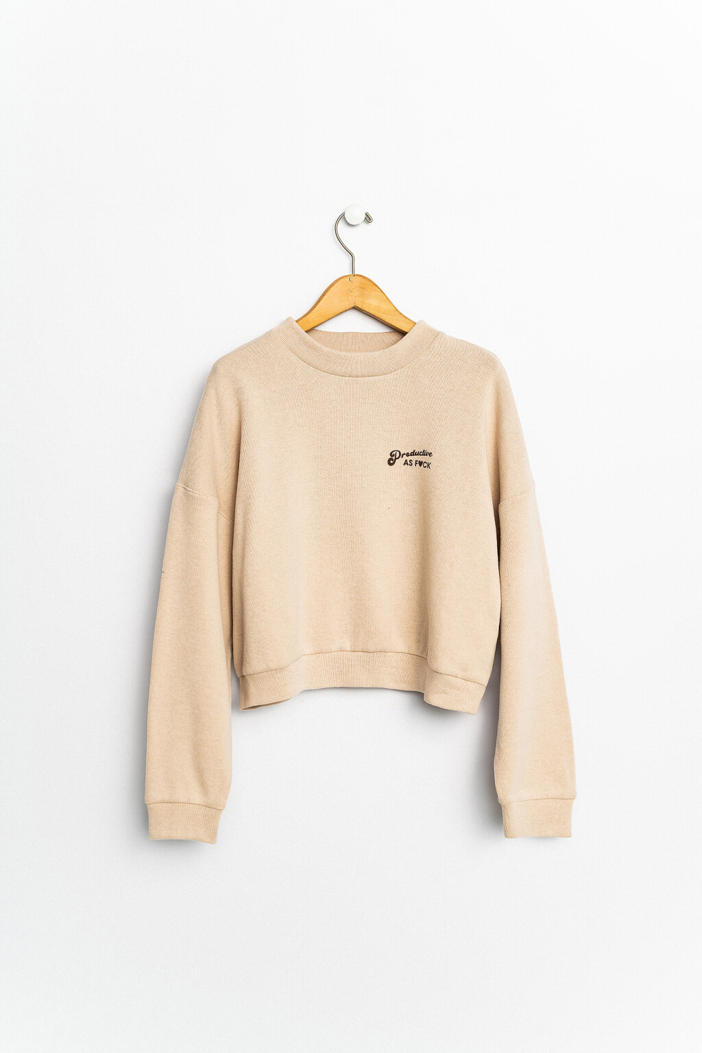 толстовка oversize укороченная с надписью - цвет бежевый - 1