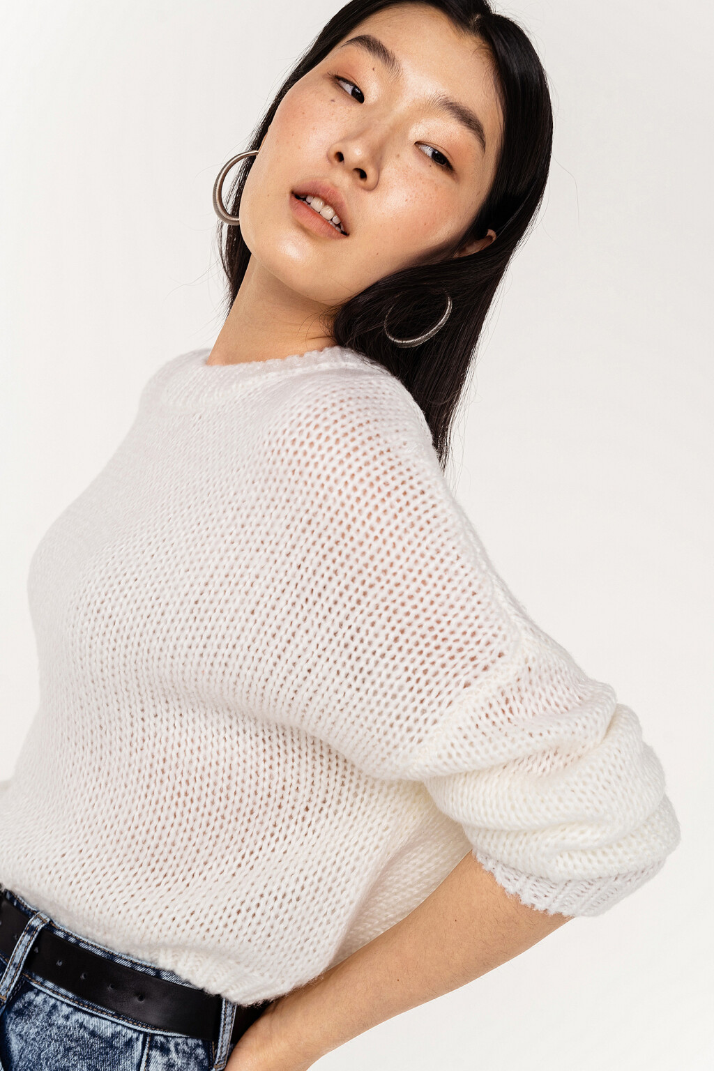 джемпер вязаный с рукавами с широкой проймой - цвет белый - 1