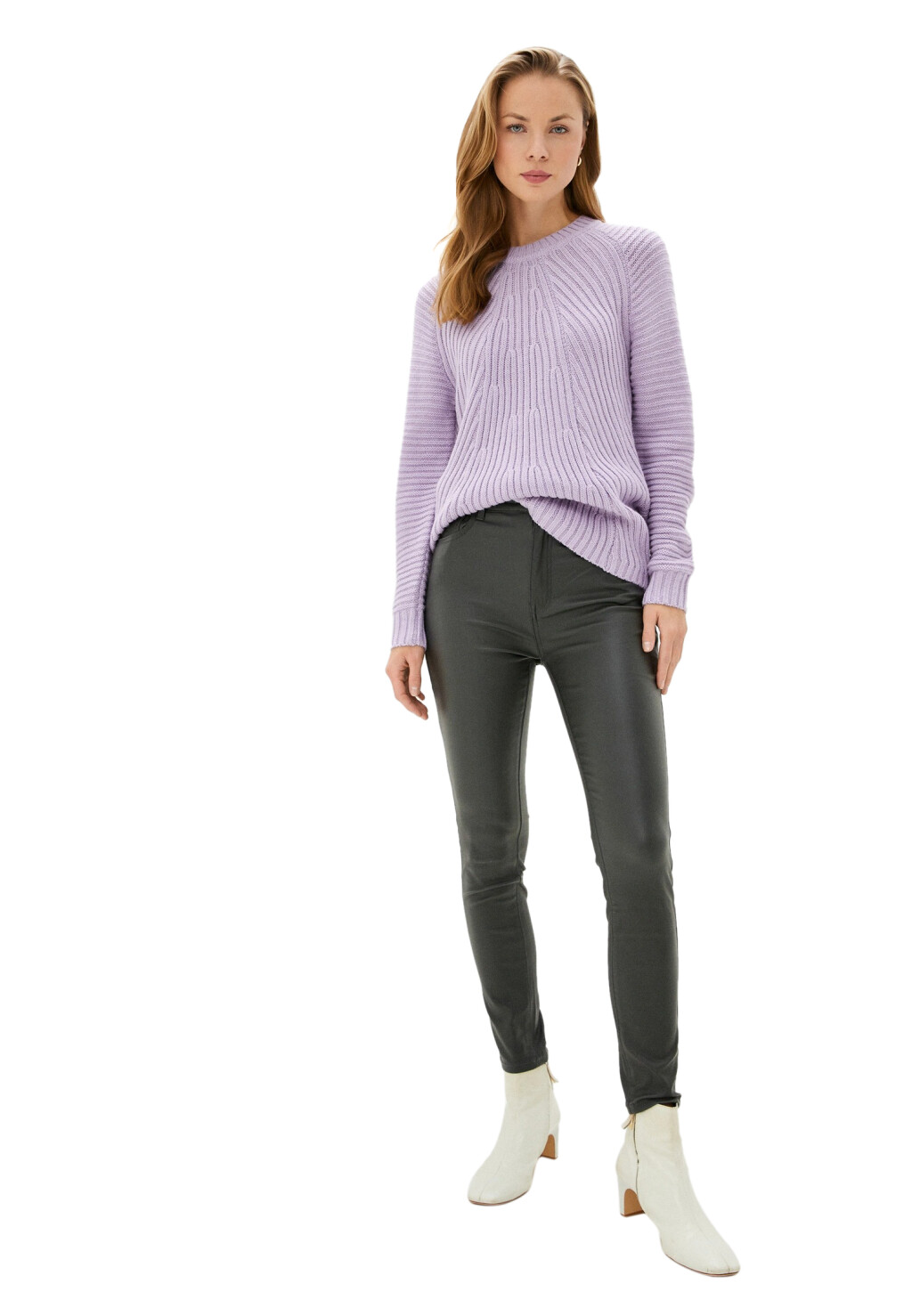 брюки skinny из ткани с эффектом искусственной кожи - цвет зеленый - 3