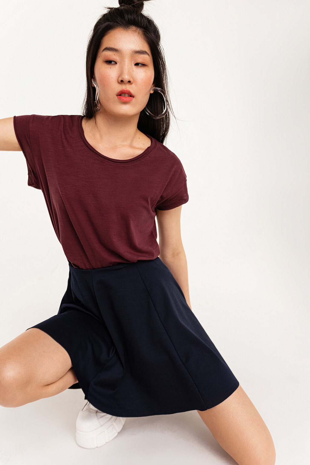 юбка мини расклешенная в складку - цвет синий - 1