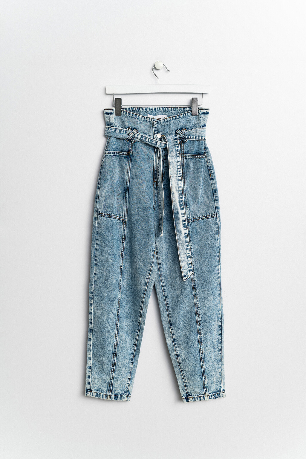 джинсы-бананы paperbag с поясом - цвет голубой - 1