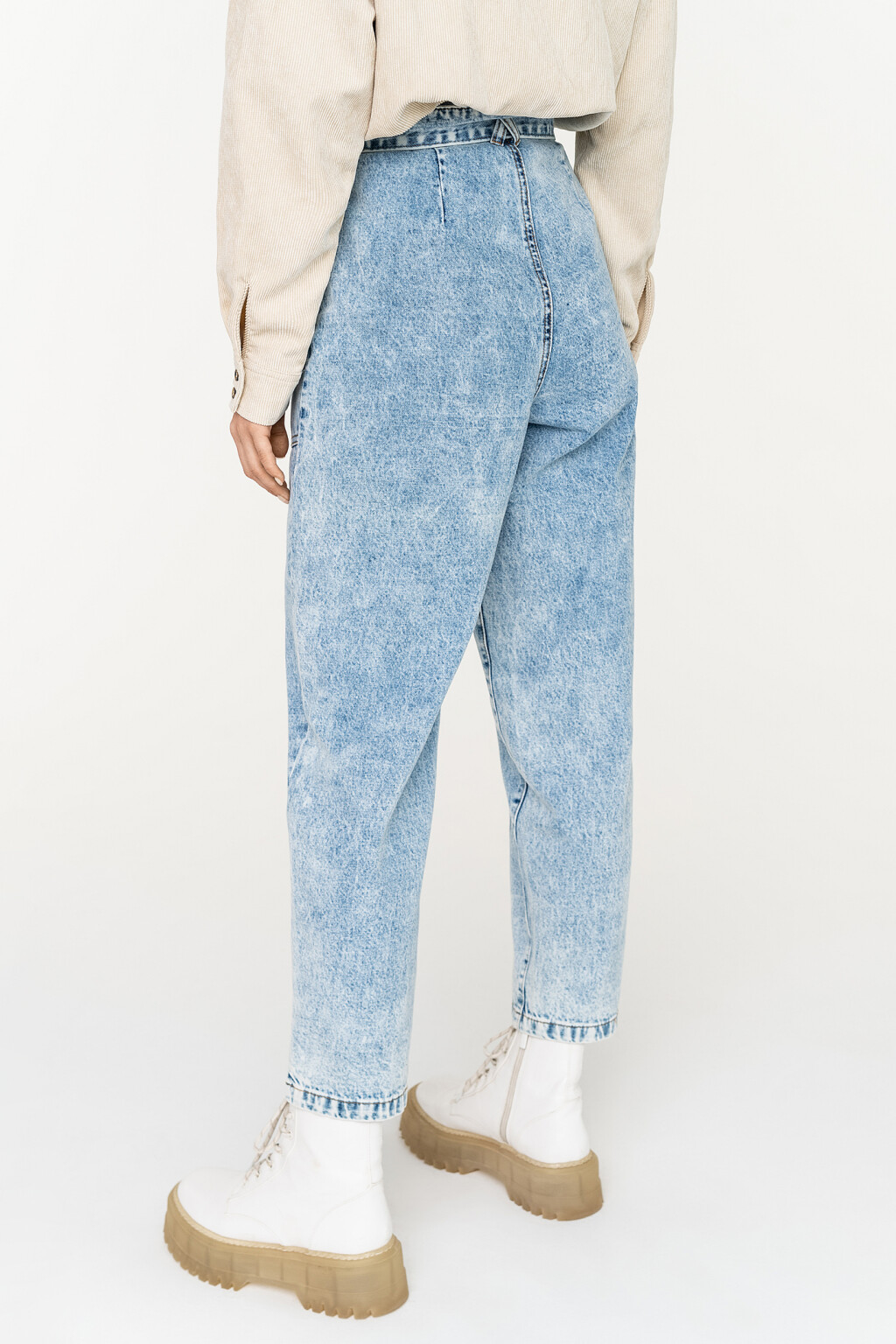 джинсы-бананы paperbag с поясом - цвет голубой - 5