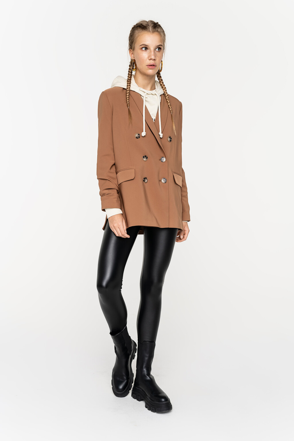 леггинсы с эффектом искусственной кожи - цвет черный - 1