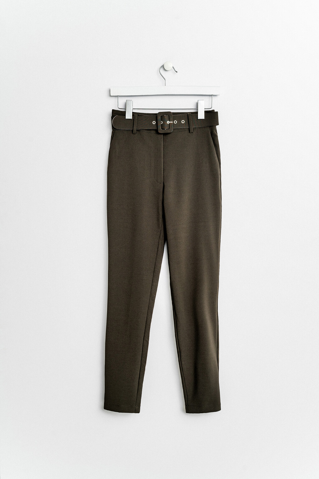 брюки узкие в деловом стиле с широким ремнем - цвет коричневый - 1