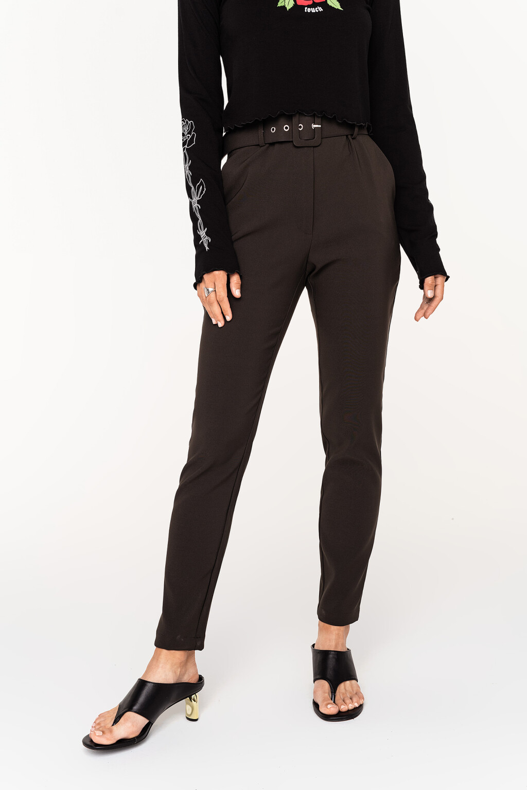 брюки узкие в деловом стиле с широким ремнем - цвет коричневый - 4