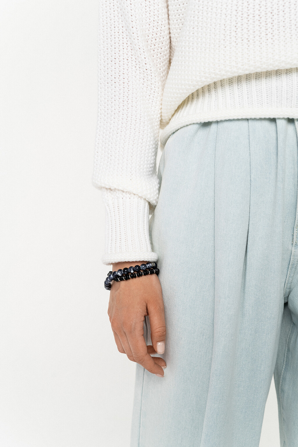 свитер вязаный с воротником-стойкой - цвет белый - 5