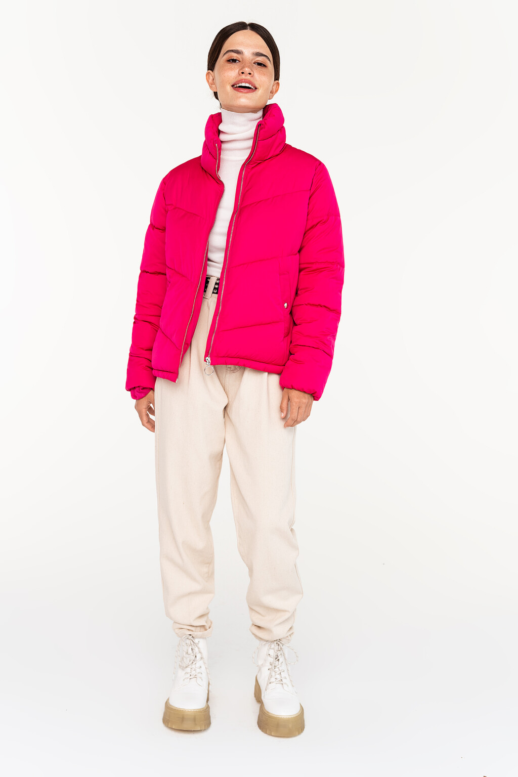 куртка утепленная стеганая на молнии с воротником-стойкой - цвет розовый - 1